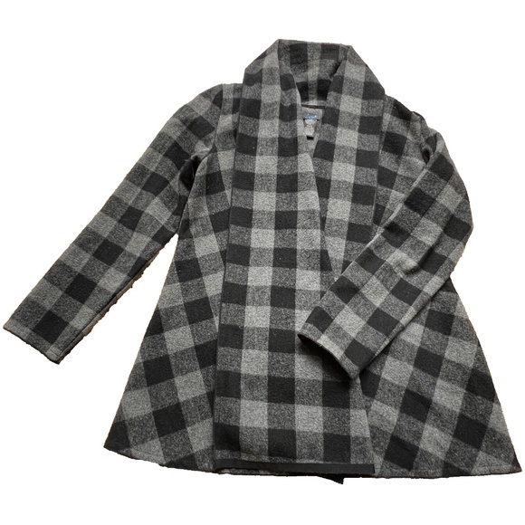 DEX Jacket Size L Womens Grey Black Buffalo Check Plaid Wool Blend Shawl Collar - Picture 4 of 5